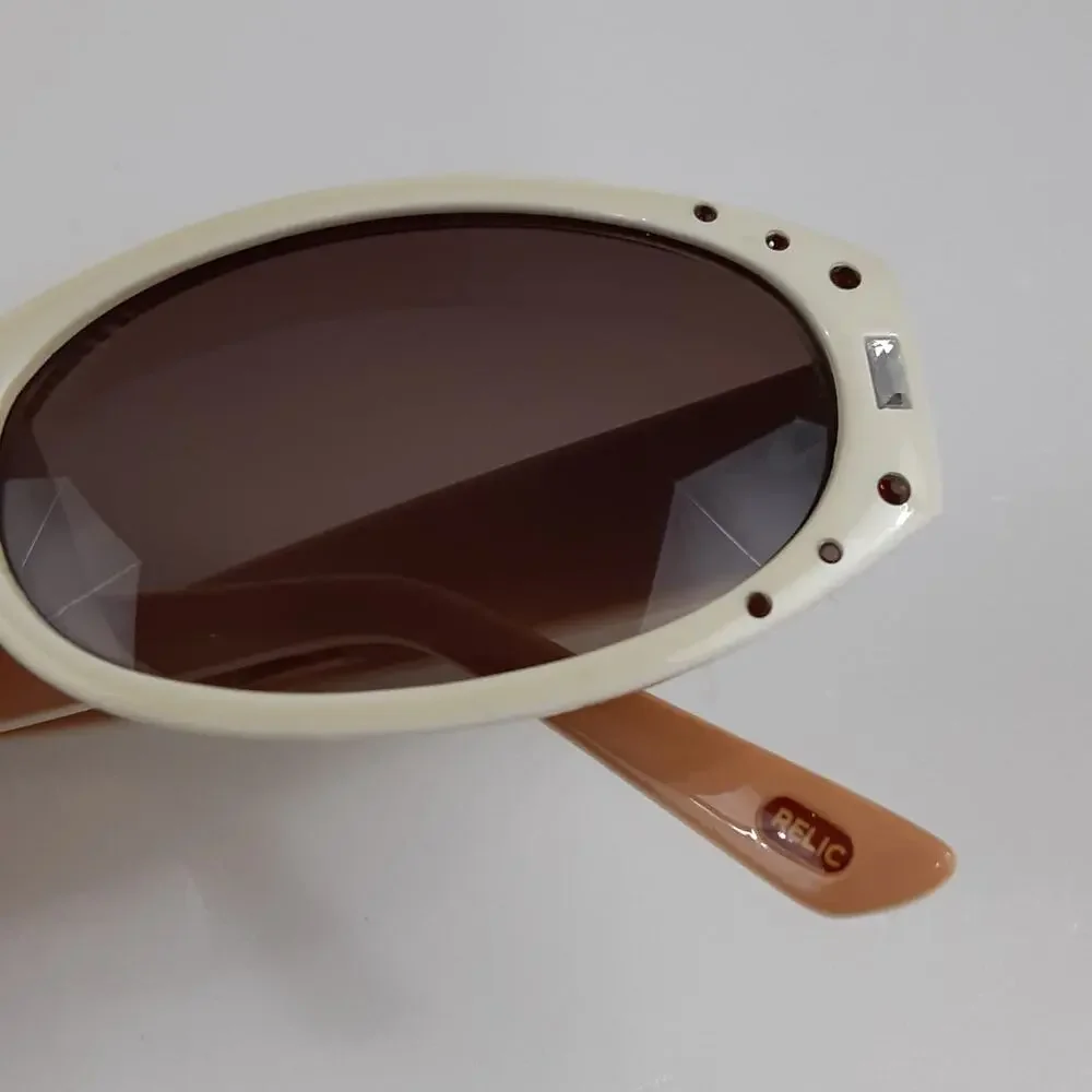 Vintage Y2K Relic Rhinestone Oval Sunglasses Cream Ruby Red Retro MCM